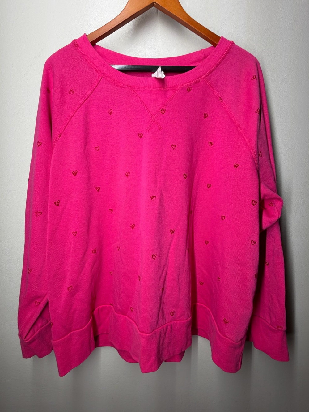 LIVI Lane Bryant Plus Size Heart French Terry Sweatshirt Pink Cozy Pullover‎